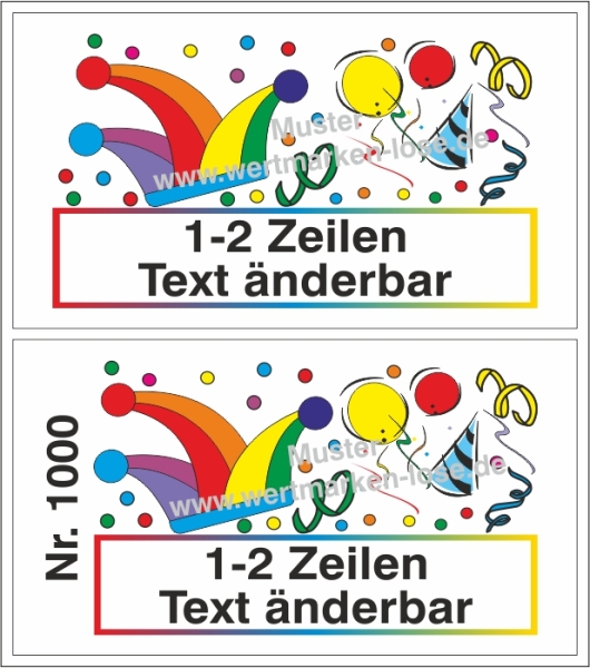 1000 Wertmarken "Narrenkappe" -TEXT änderbar-